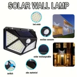 100LED Solar Flood Lights 3 Modes Outdoor Solar Motion Security Solar Light Waterproof for Garden Patio Garage Wall Light 3