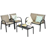4PCS Patio Conversation Furniture Set All-Weather Garden Outdoor Brown 5