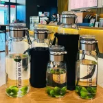 0.75-2L Large Capacity Glass Water Bottle Transparent Milk Juice Cup Outdoor Portable Leakproof Drinkware Tea Water Glass Bottle 2