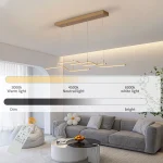 Gold 3-Light Linear LED Pendant Kitchen Light Modern Simple Style Dining Room Lighting Chandelier Dimmable 6
