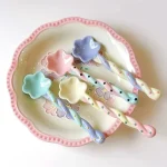 Ceramics Long Handled Spoon New Instagram Style Household Stirring Spoon Hand Painted Flower Shaped Coffee Spoon