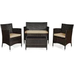 4PCS Rattan Patio Furniture Set Cushioned Sofa Chair Coffee Table Garden 4