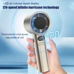 Portable Handheld Fan 120 Wind Speeds Mini Bladeless Hand Fan USB Rechargeable Highspeed Fans Camping Electric Fans Air Cooler 3