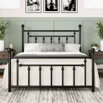 14 Inch Queen Metal Bed Frame with Vintage Headboard, Footboard, Underbed Storage, No Box Spring Needed, Easy Assembly, Black