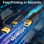 LAIHONEN USB B to USB C USB A Printer cable Type C Printer Cord Nylon BraidedWire for Yamaha casio Digital Piano Dj controller 3