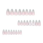 24pcs Sweet Cat Eye French Press on Nails Diamond-Pointed Three Dimensional Bow Knot Wearable Nail For Women&Girl Almond Nail 3
