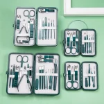 Green 6-18 Pcs Manicure Set With Leather Case Professional Foot And Face Care Tool Kits Stainless Steel Nail Clipper Sets Gift 3