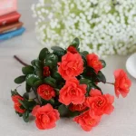 Outdoor Fall Artificial Red Azalea High Quality Flowers Bushes UV Resistant Decor Fake Flowers Home Decorations Small For Garden 6