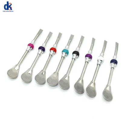 16cm 19cm Stainless Steel 304 Straw Spoon Colored Bead Tea Filter Yerba Mate Bombilla Reusable Coffee Spoons Milk Drinking