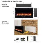 Alice 36 Inches Recessed Electric Fireplace, Flush Mounted for 2 X 6 Stud, Log Set & Crystal, 1500W Heater, Black, Customized 6