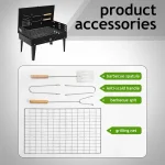 Barbecue Grill Outdoor Portable Charcoal Grill Collapsible Iron Square Charcoal Grill 17.32*10.63*8.66 inch Black 6