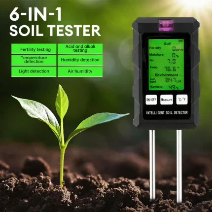 6 in 1 Soil PH Meter Sunlight Ambient Humidity Temp Soil Moisture Tester Nutrient Fertility Detector Garden Soli Analyzer