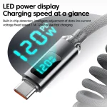 120W Type C Cable Digital Display Car Spring Charging Cord Retractable USB C To Type C Fast Charging Cable for iPhone 17 Xiaomi 2