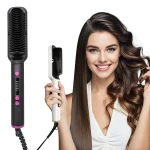 OUDIM Hair Straightener Brush with Six Temperature Settings, Ionic Hair Straightening Brush Flat Iron For Women, Anti-Scald Stra
