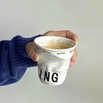 6.7oz Korean Style Cups and Mugs Coffee Mug White Ceramic Nordic Wrinkle Cup 200ml Drinking Coffe Tumbler English Letter 3