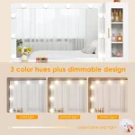 49.2" Large Vanity Desk with Mirror and Lights,White Makeup Vanity Table with Glass Top,Stool,Makeup Desk with Power Outlet 3