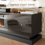 70' Modern Fireplace TV Stand, Black Media Console with Storage for TVs Up to 80', Living Room Entertainment Center 4