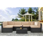 7 Piece Outdoor Patio Furniture Set, PE Rattan Outdoor Grey Wicker Furniture, Outdoor Sectional Furniture Chair Set with Cushion 5