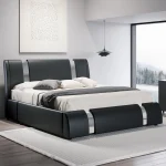 HOOMIC Modern Faux Leather Bed Frame with Iron Pieces Decor, Low Profile Platform Bed with Height-Adjustable Headboard 2