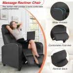 Massage Recliner Sofa with Lumbar Support and Adjustable Backrest for Living Room or Bedroom in Black Leather 4