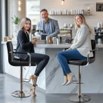Bar Stools Set of 2, PU Leather Adjustable Swivel Barstools, Hydraulic Kitchen Counter Height Bar Chairs with Armrest and Back 5
