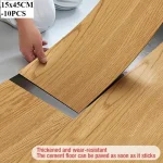10Pcs 45x15cm PVC Floor Stickers Self-adhesive Waterproof Thickened Wall Stickers Wood Grain Floor Living Room Home Decoration
