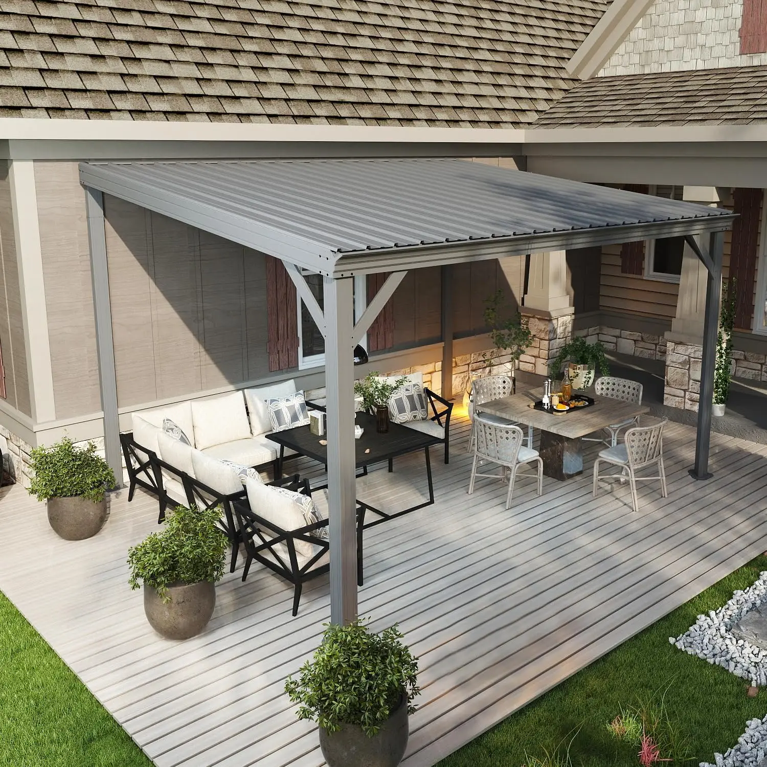 10’x12’ Wall-Mounted Hardtop Gazebo Pergola – Permanent Lean-to Outdoor Shelter – Grey Metal Patio Cover for Backyard, Garden 10’x12’ Wall-Mounted Hardtop Gazebo Pergola – Permanent Lean-to Outdoor Shelter – Grey Metal Patio Cover for Backyard, Garden