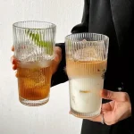 600ml Stripe Glass Cup with Lid and Straw Transparent Drinking Glasses for Juice Water and Iced Coffee Cups Mug Drinkware 3