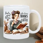 Book Lover Coffee Mug - Vintage Reading Woman Design with "Just a Girl Who Loves Books & Coffee" Quote - Insulated Ceramic 5