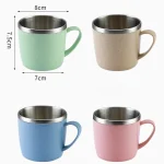 Double Layer Anti-scalding Stainless Steel Cups Plastic Handle Coffee Milk Mug Tea Drinks Water Cup for Home Office Tumbler 6