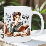 Book Lover Coffee Mug - Vintage Reading Woman Design with "Just a Girl Who Loves Books & Coffee" Quote - Insulated Ceramic 2