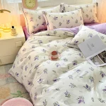 100% Cotton Lavender Print Duvet Cover Set 3-Piece (1 Duvet + 2 Pillowcases) - Breathable & Fade-Resistant, Bedding Set 2
