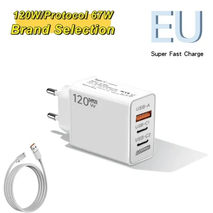 120W GaN USB Fast Charger QC3.0 PD Type C Phone Charger 6A Type C Cable For iPhone Samsung Xiaomi EU/US/UK Plug Charger Adapter