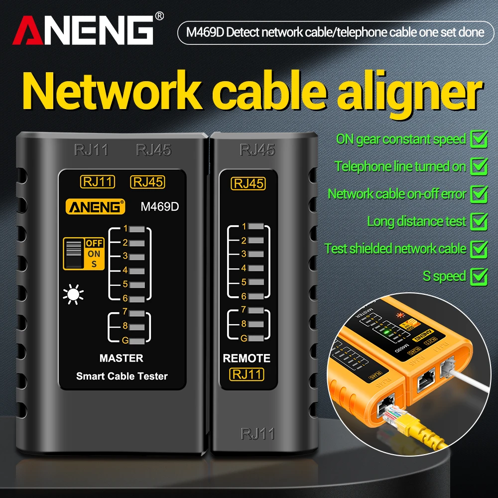 Network Cable Tester ANENG M469D Ethernet Network Analyzer RJ45 RJ11 RJ12 CAT5 UTP LAN Cable Vector Networking Analyzer Tools Network Cable Tester ANENG M469D Ethernet Network Analyzer RJ45 RJ11 RJ12 CAT5 UTP LAN Cable Vector Networking Analyzer Tools