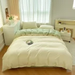 2-side Solid Color Brush Fabric Bed Set 4 Pieces Duvet Cover Pillowcase Bedding Set Bed Sheet Quilt Cover Single Queen King Size 3