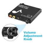 USB DAC 192kHz 24Bit Digital to Analog Converter with Bass&Volume Control Coaxial Toslink Stereo L/R RCA 3