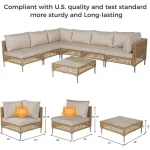 7pcs Wicker Patio Furniture Set, Boho Outdoor Conversation Set Sectional Sofa With Thick Cushions And Coffee Table 3