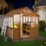 6x10 FT Wooden Greenhouse,Natural Wood Garden House for Plants,Heavy Duty Green House with Polycarbonate Panel,, Customized 2