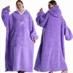 Extra Long Wearable Blankets Winter Flannel Hooded Blanket with Full Sleeves Men Women Cozy Soft Throw Adult TV Blanket 2