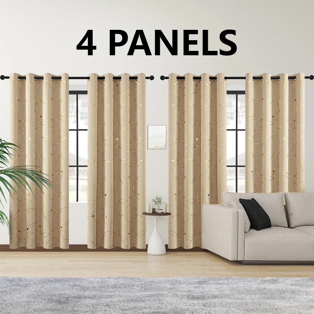 4PCSBlackout Curtains Grommet Thermal Insulated Room Darkening With Circle And Dots Foil Printed For Bedroom 4PCSBlackout Curtains Grommet Thermal Insulated Room Darkening With Circle And Dots Foil Printed For Bedroom