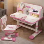 Kids Functional Desk And Chair Set Height Adjustable Children School Study Table Chair Set With Cartoon Pattern Writing Board 5