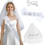 Bridal Party Set Of 3 Accessories Bride Sash With Tiara And Veil For Bachelorette Wedding Shower Decorations 3