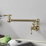 Brushed Gold Rotated Kitchen Sink Faucet Cold Water Tap Brass Basin Sink Swivel Faucets Wall Mounted Faucet 4