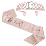 2pcs/set 13th 15th 18th Birthday Sash and Tiara for Girls Rose Gold Birthday Sash Crown for Happy Birthday Party Favor Supplies 3