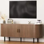 TV Stand Living Room Furniture with Power Outlet for TVs up to 60/70",TV Table with Sliding Doors Storage Adjustable Shelves