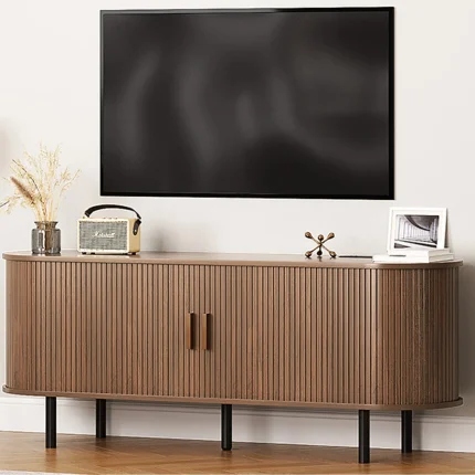 TV Stand Living Room Furniture with Power Outlet for TVs up to 60/70",TV Table with Sliding Doors Storage Adjustable Shelves