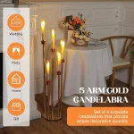 Floor Candelabra 5 Arm 42.5'' Tall Gold Candle Holder, Candelabra Centerpieces for Tables, Metal Candlestick Set with Acry 5
