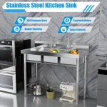 3 Compartment Stainless Steel Utility Sink Commercial, 304 Stainless Steel Laundry Tub with Feet for Restaurant Kitchen Garage 2