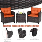 3 PCS Patio Rattan Furniture Set Cushioned Conversation Set Sofa Orange 5