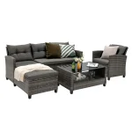 4PCS Rattan Patio Conversation Furniture Set Outdoor Sectional Sofa Set 2
